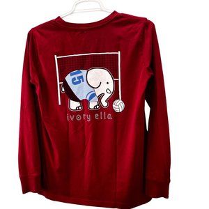 Ivory Ella Soccer Elephant Shirt size XS Burgundy Long Sleeve Graphic Crewneck